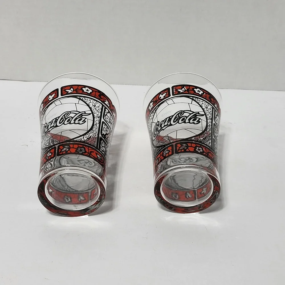 Vintage Coca-Cola Stained Glass Tiffany Style Drinking Glasses Set of 2 Red 5.5